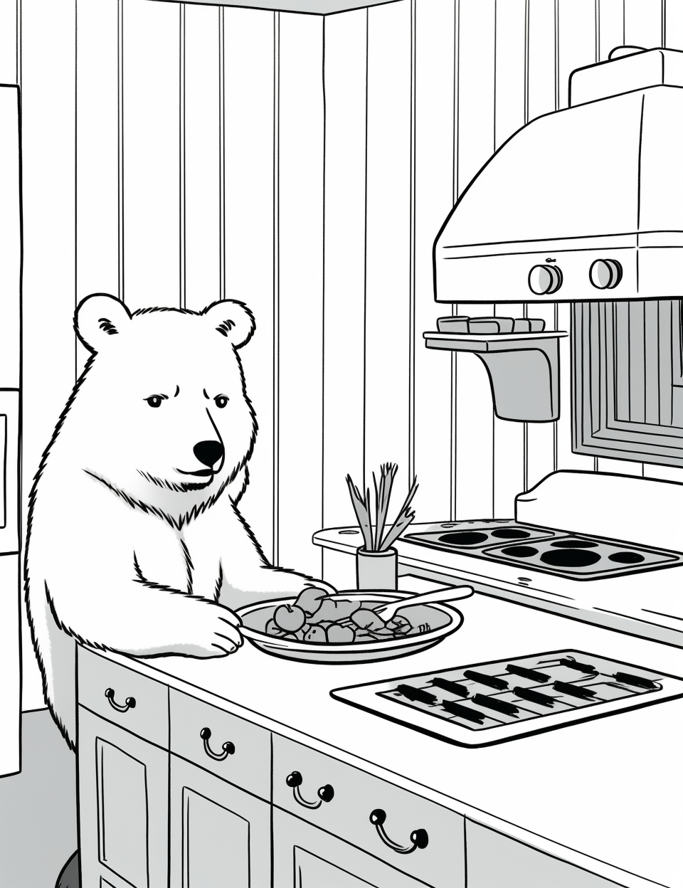 Bear preparing food in kitchen  ??