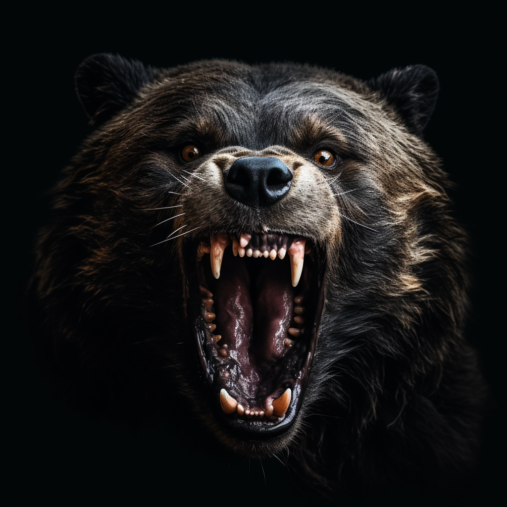 Bear roaring against black backdrop