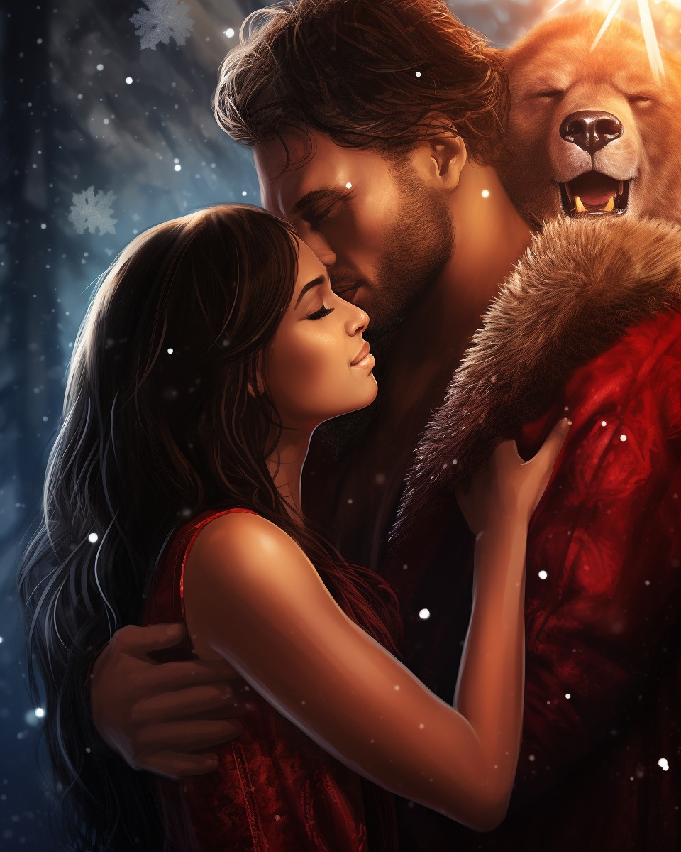 Christmas romance book cover with bear shifter