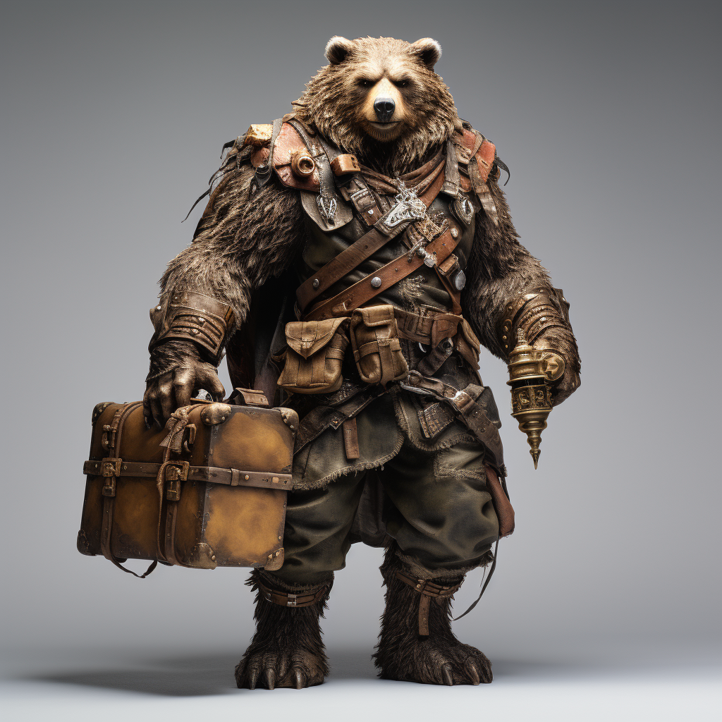 Bear soldier holding wooden treasure box