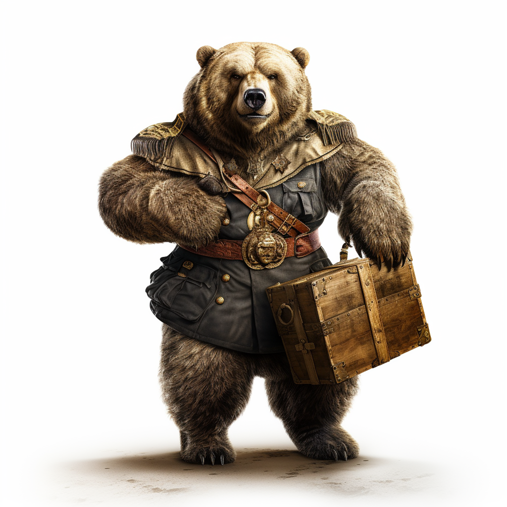 Bear Soldier Holding Wooden Treasure Box