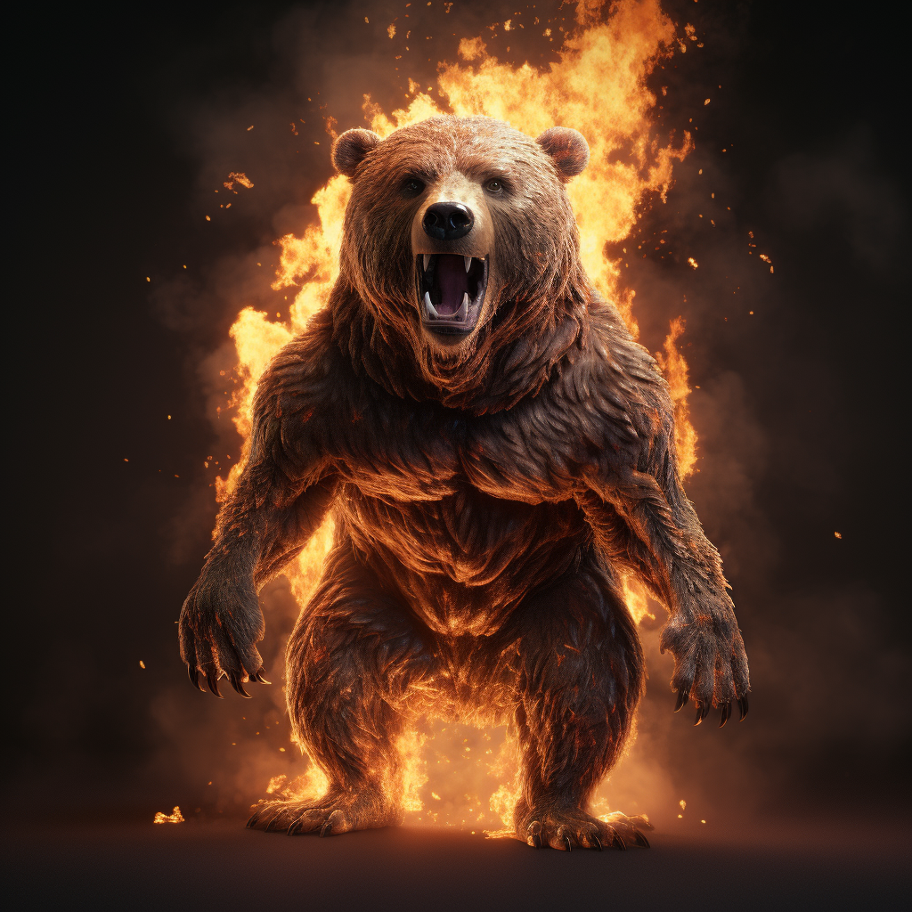 Bear standing on fire