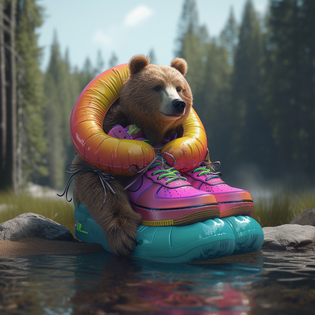 Bear wearing colorful Nike Airforce shoes