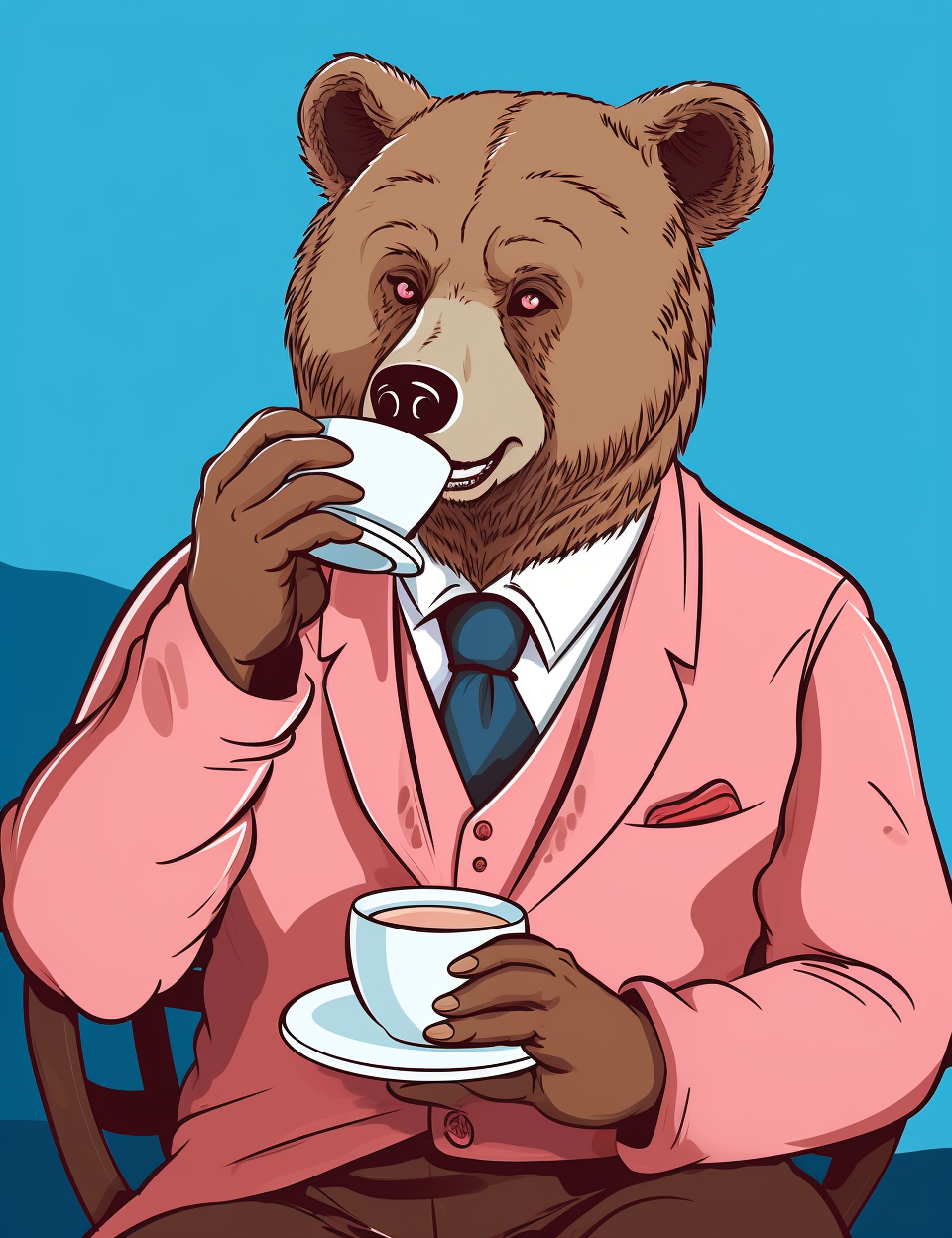 Bear enjoying a cup of coffee