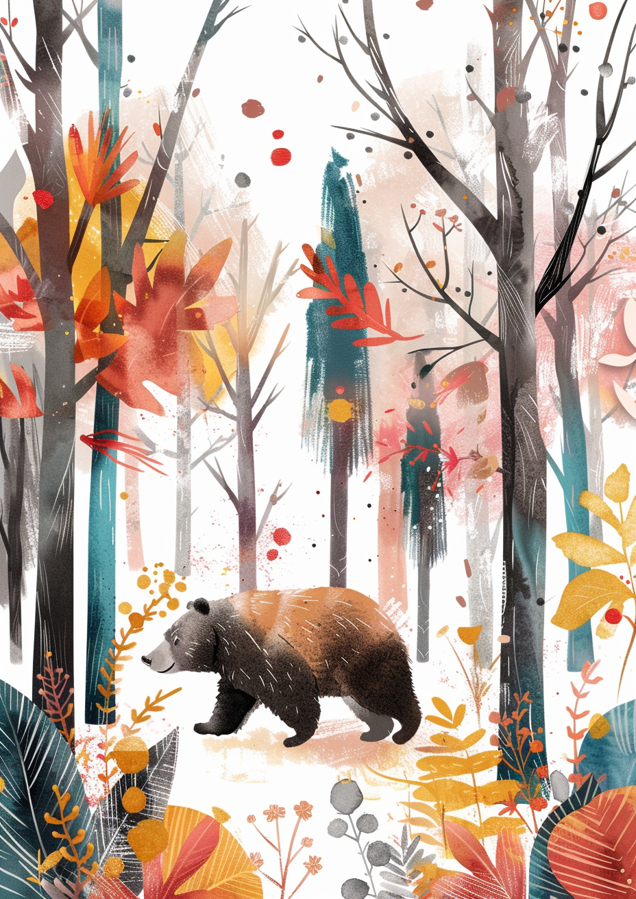 Bear in Colorful Magical Forest