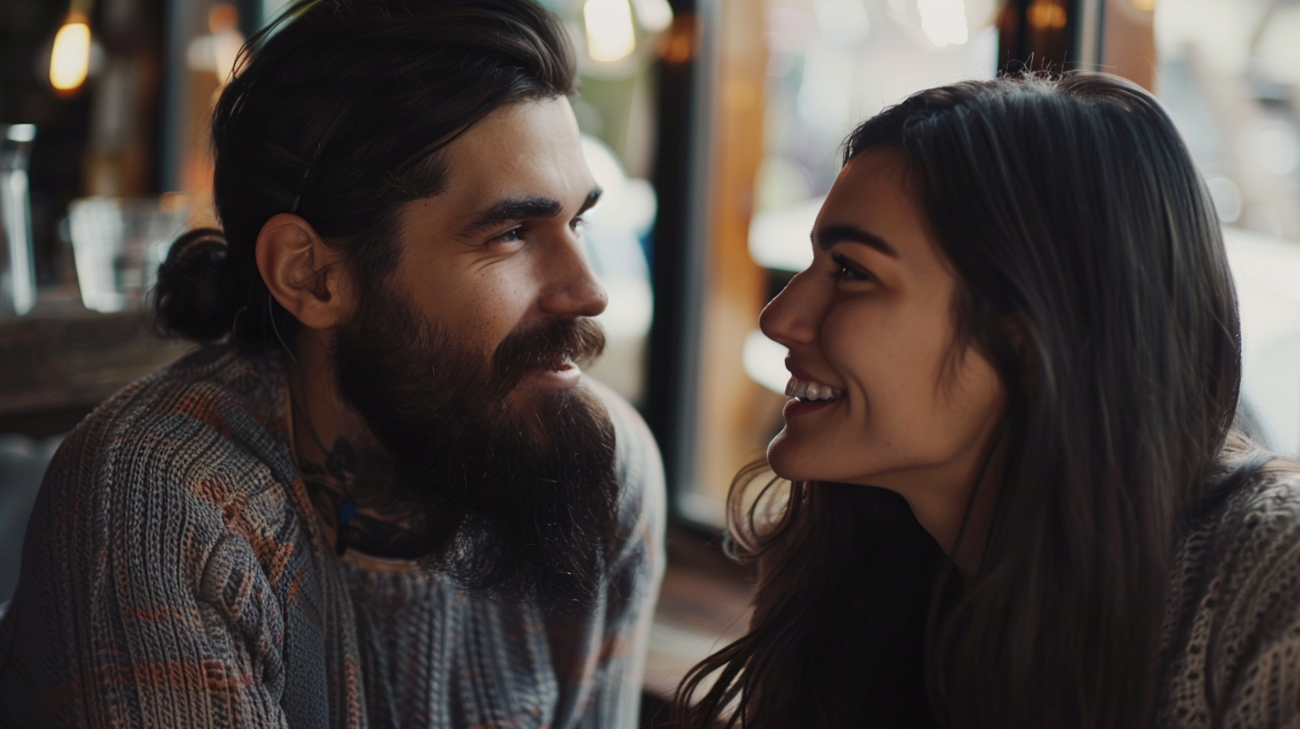 Bearded and Dark Haired Man and Woman Talking