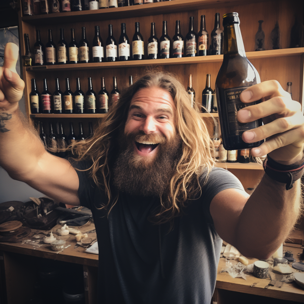 Bearded guy celebrating alcohol-free milestone