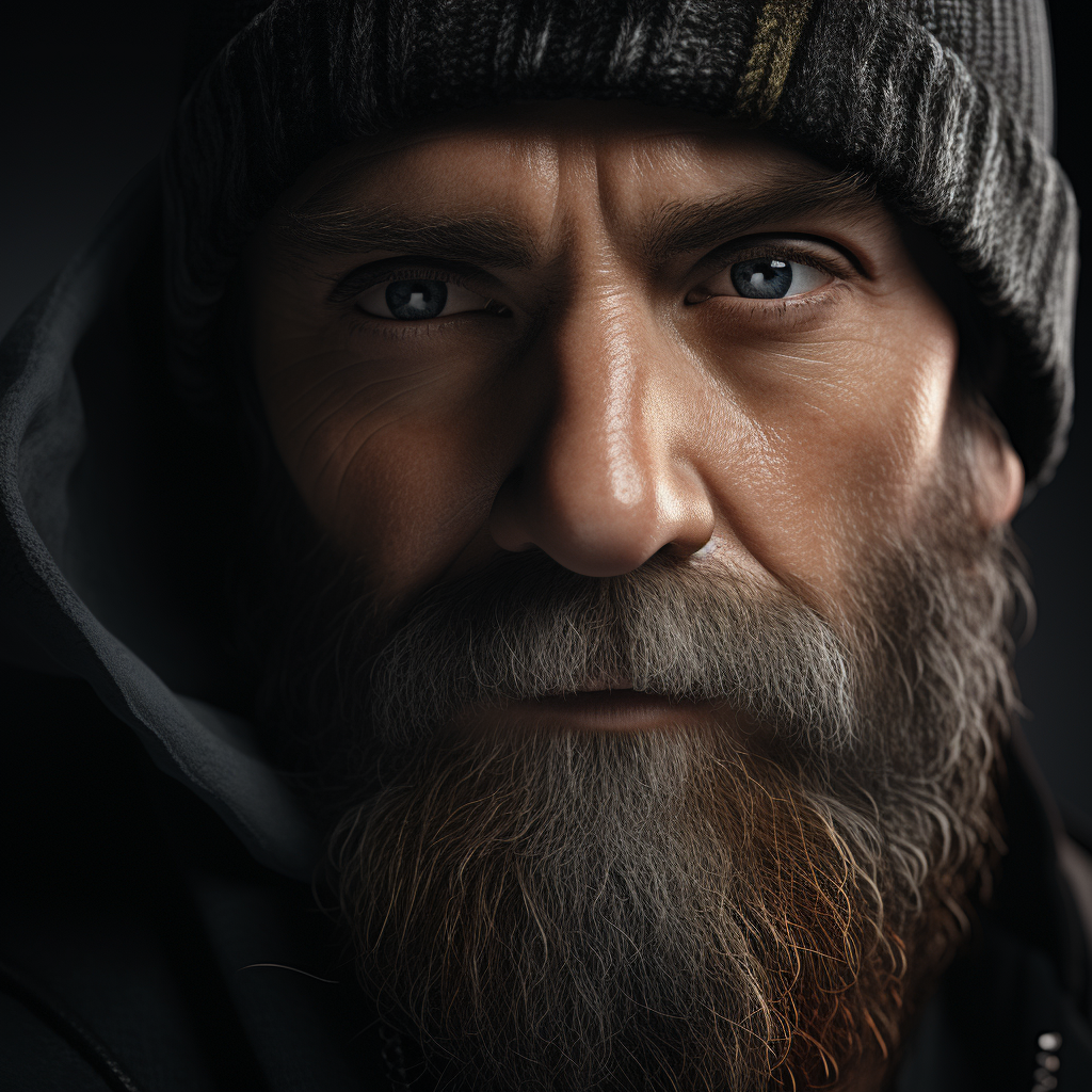 Bearded man in black woolen hat