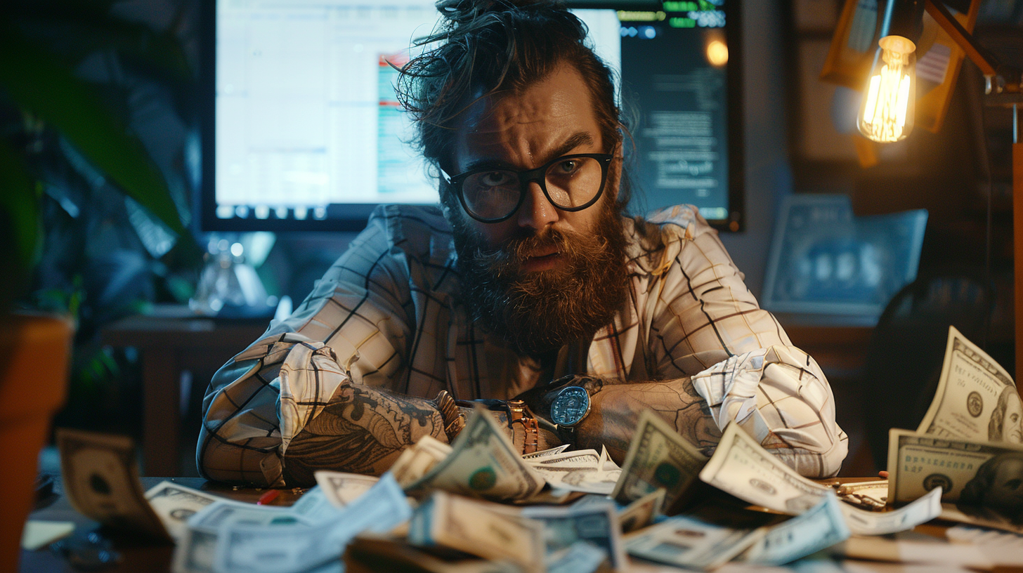 Bearded Man with Money Streaming