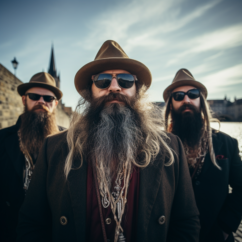 Middle-aged man with a big beard on Charles Bridge in Prague