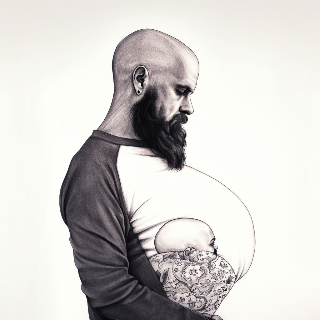 Bearded Man with Pregnant Belly Drawing