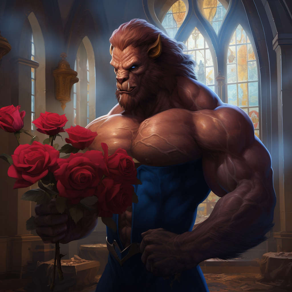 Beast as Bodybuilder with Enchanted Rose