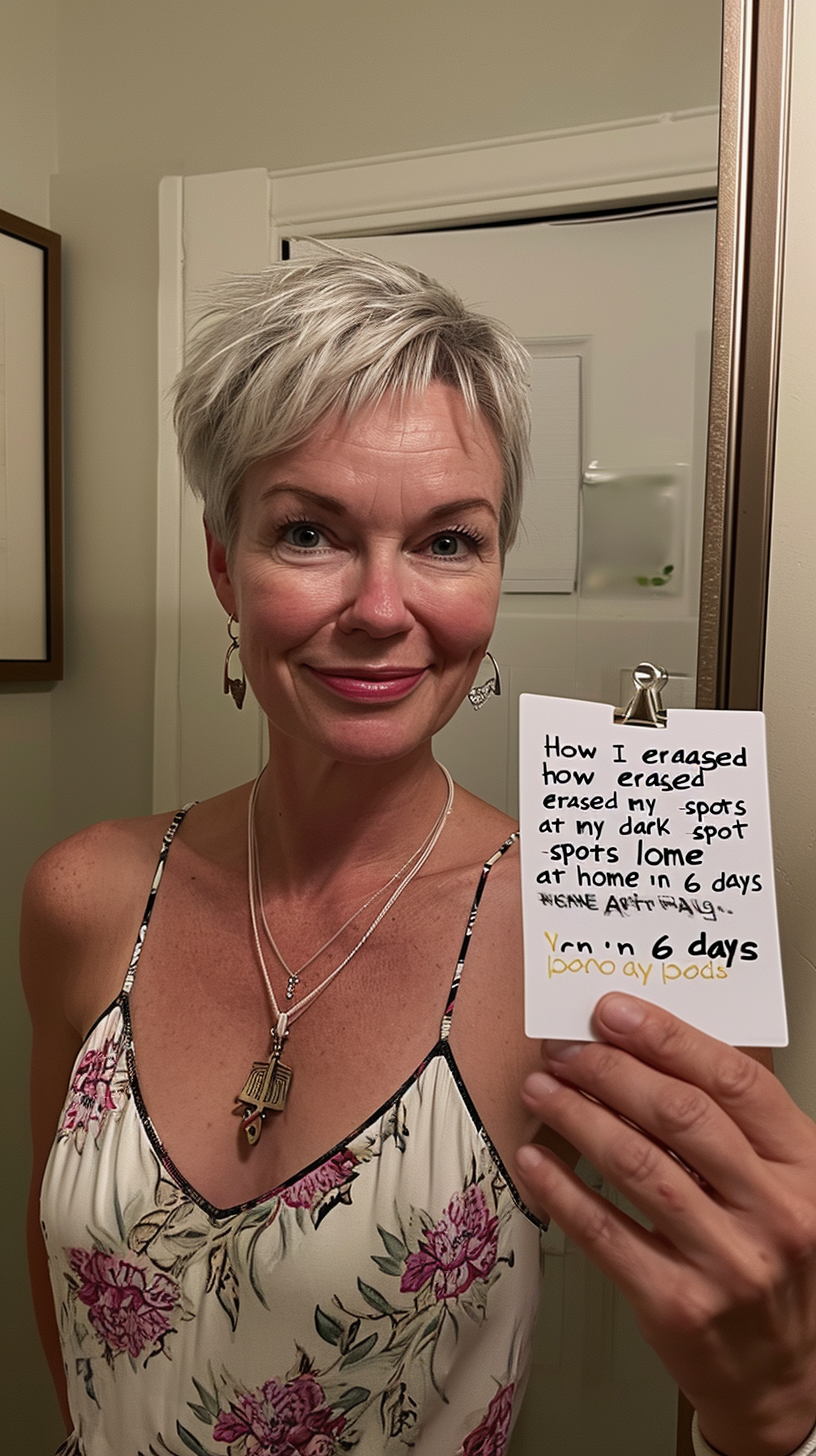 Woman holding a post-it note about erasing dark spots