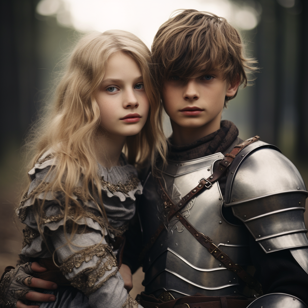 Young prince with blonde hair and female knight