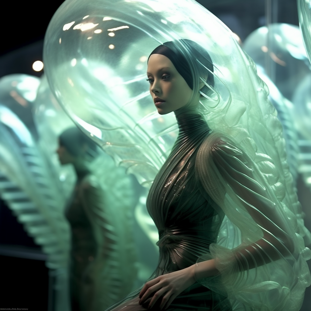 Alien women with translucent fish scale skin