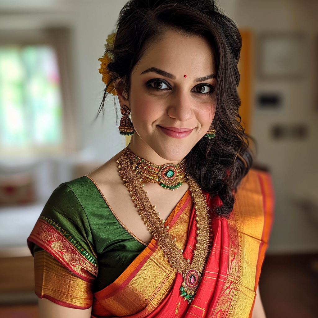 Angel Menka in saree with jewelry