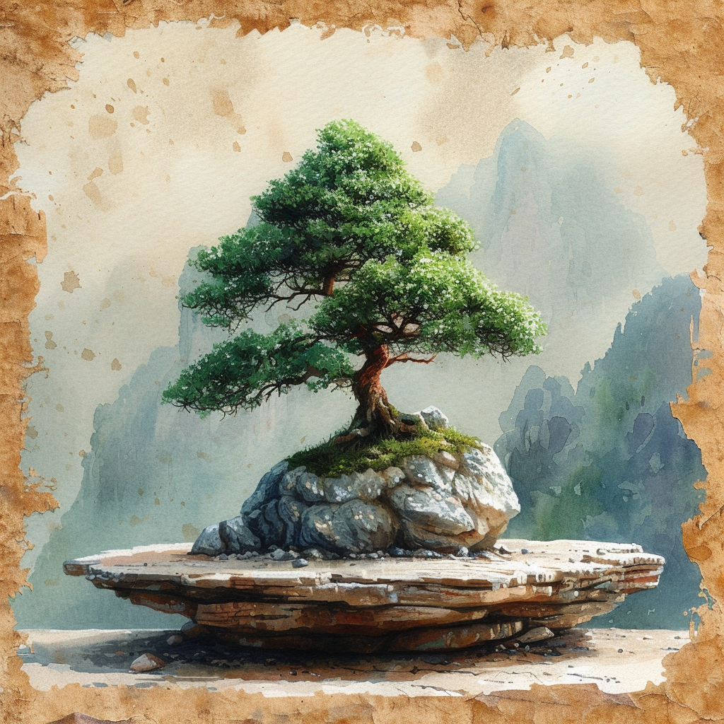 Dramatic Bonsai Watercolor Clipart Image