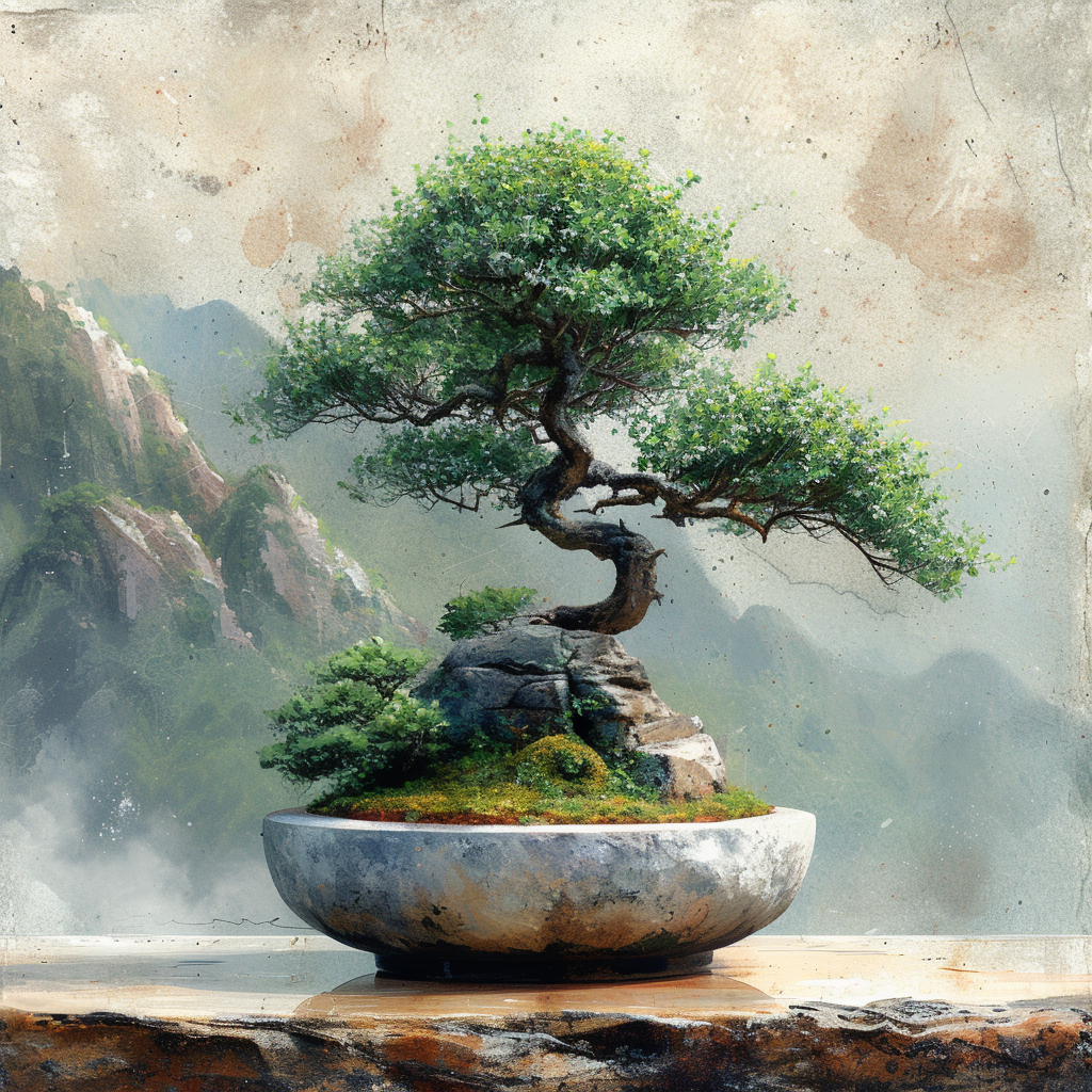 Beautiful Art Dramatic Clipart Bonsai Watercolor Night