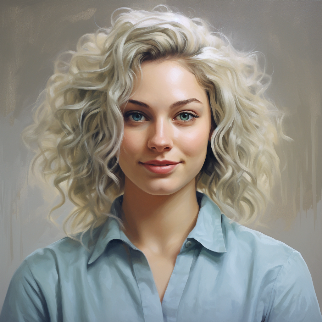 Beautiful artist painting with blonde curly hair