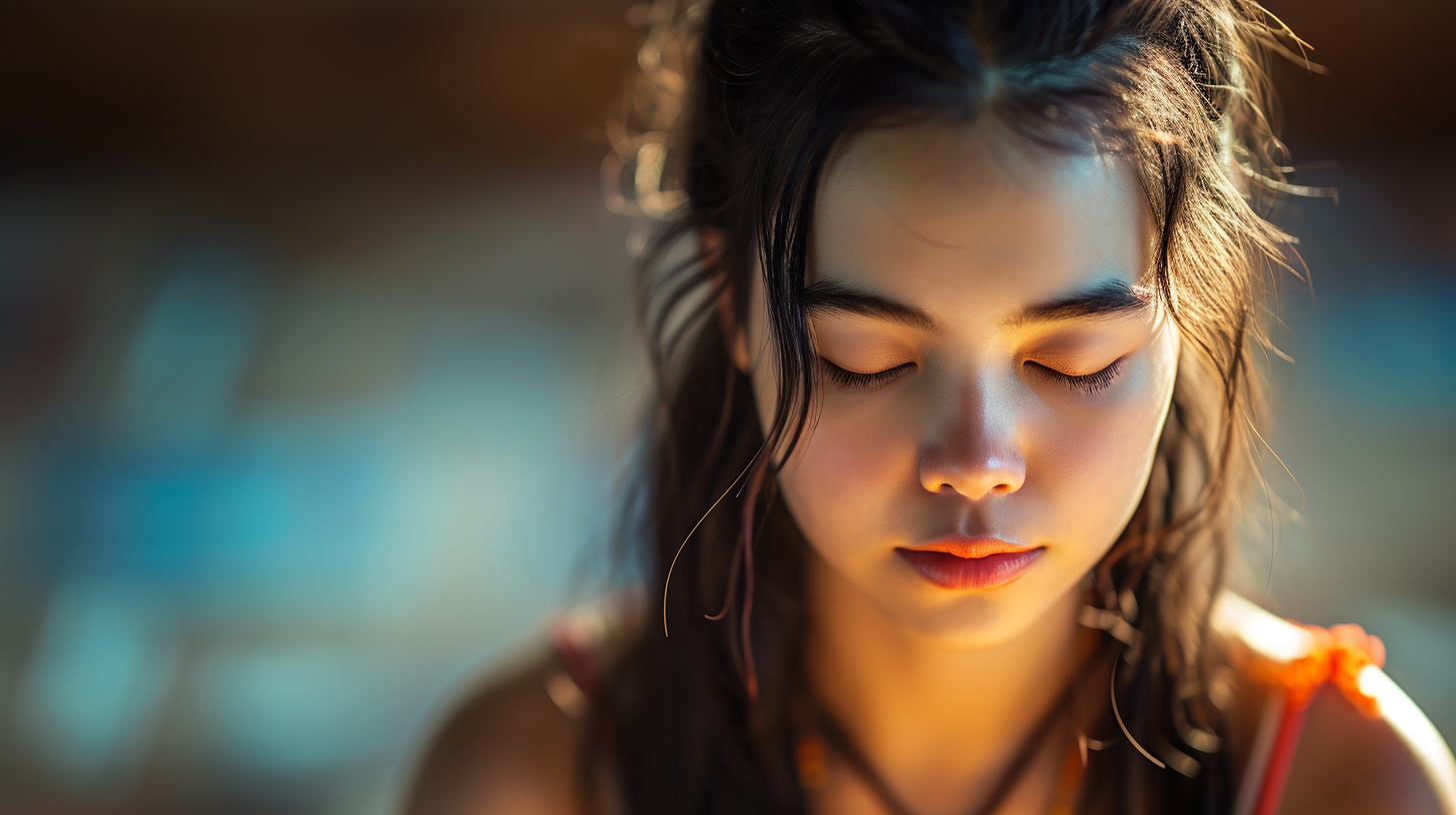 Asian lady meditating portrait