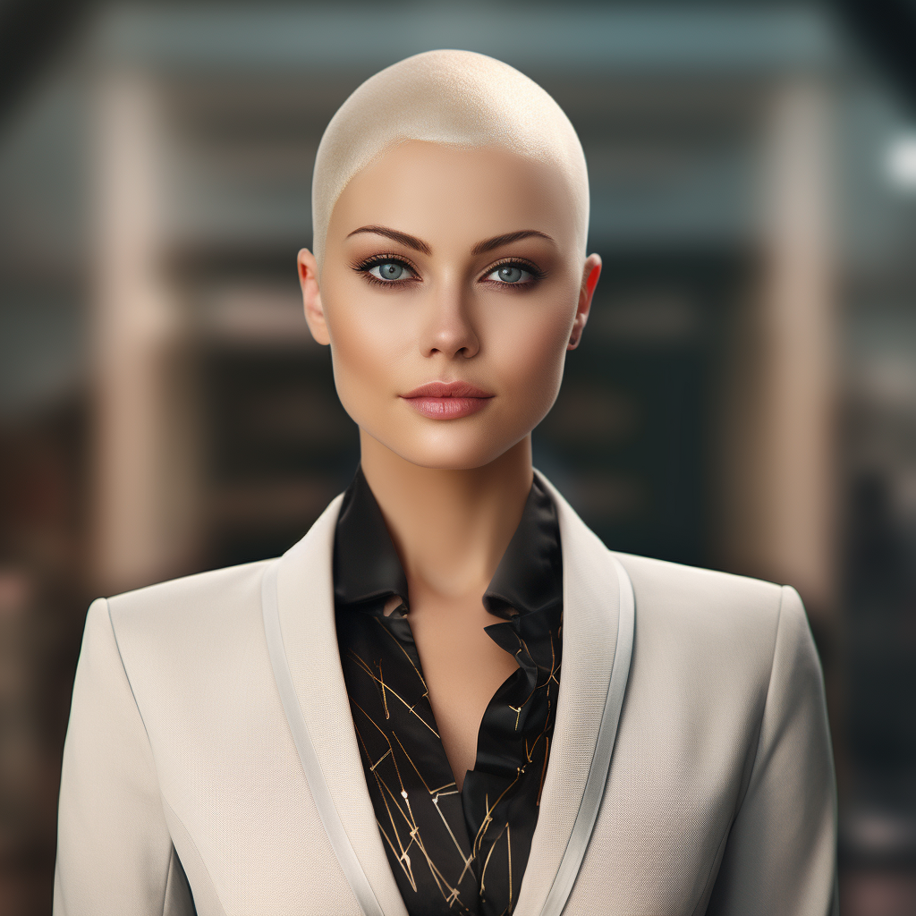 Beautiful bald AI receptionist female