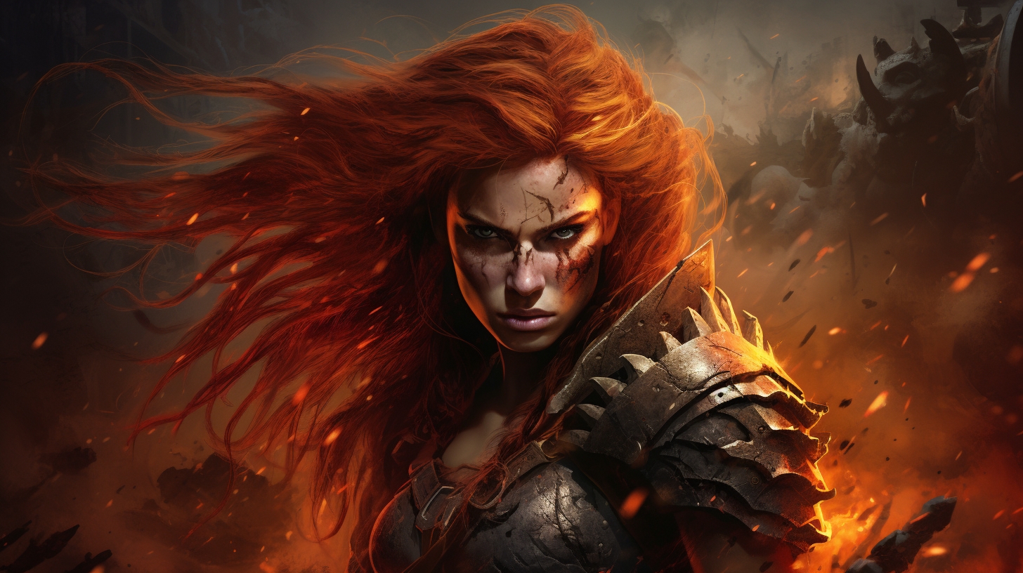 Stunning barbarian warrior with red hair