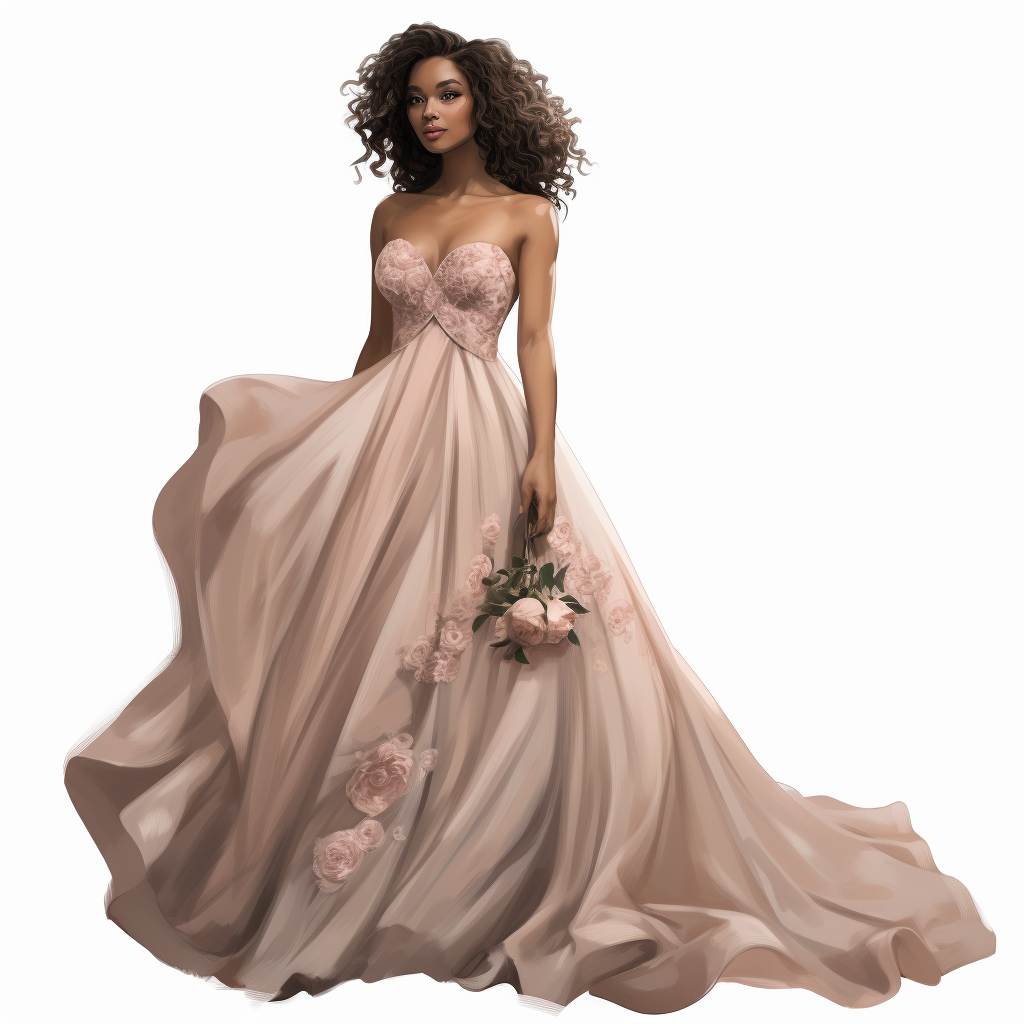 Elegant biracial bride in off-shoulder wedding dress