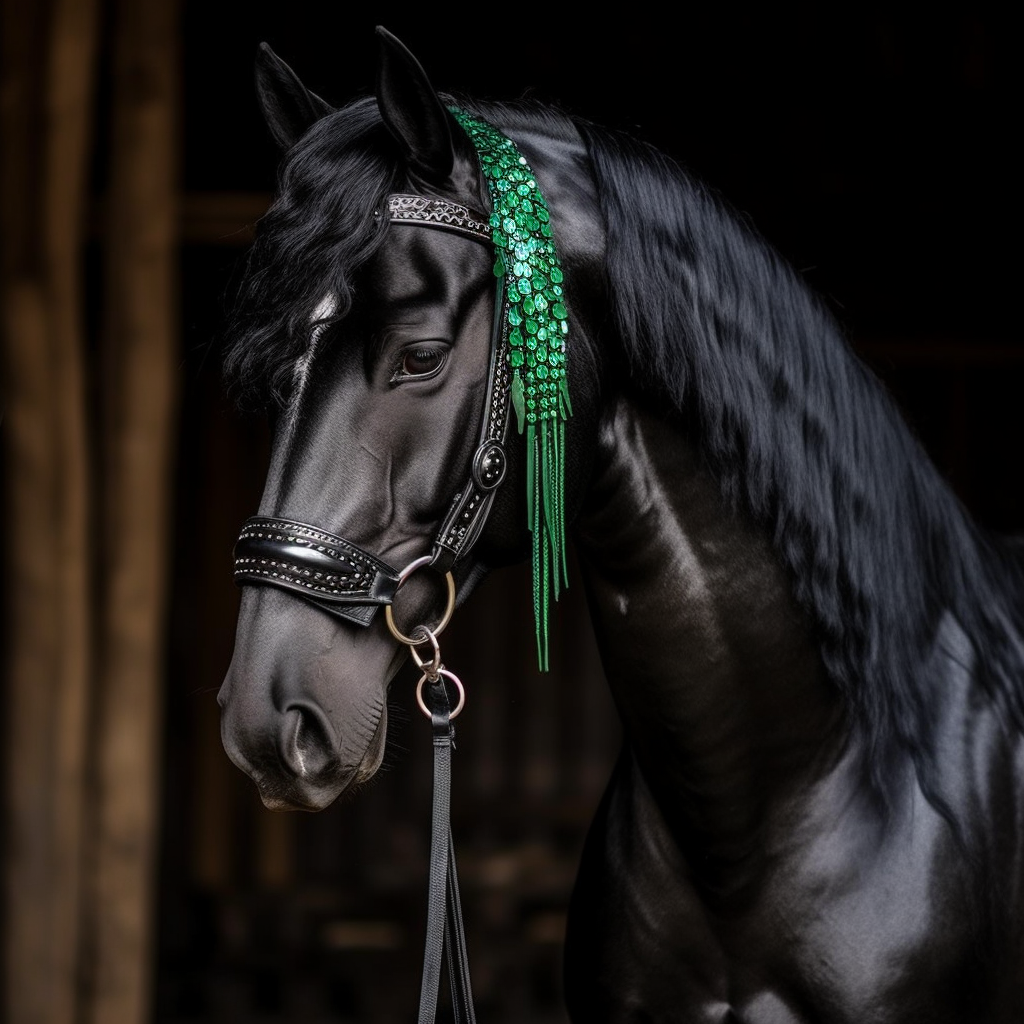 Majestic draft horse with emerald sheen