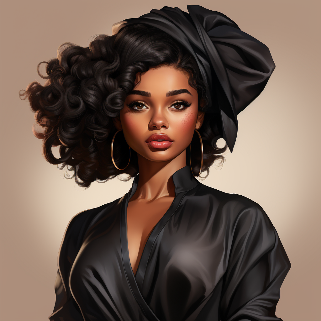 Stylish Black Cartoon Woman Character Art