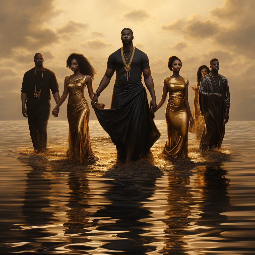 Stunning black men and women walking on water