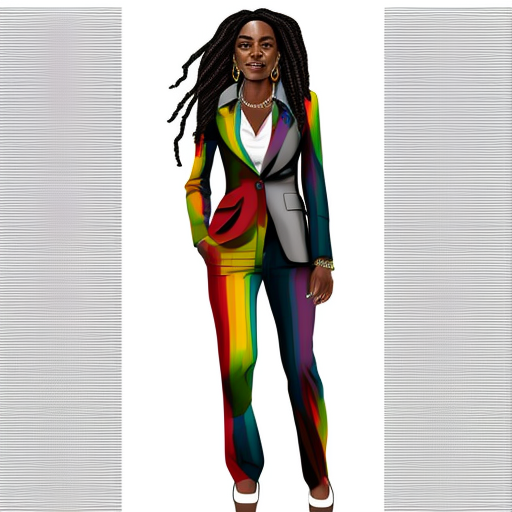 Beautiful black woman in colorful pantsuit