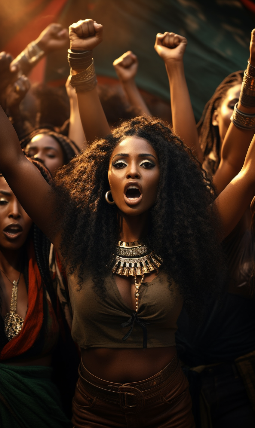 Black women breaking free and raising fist