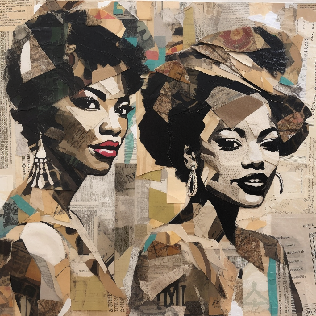 Collage of Beautiful Black Women in Mixed Style Scribble Art