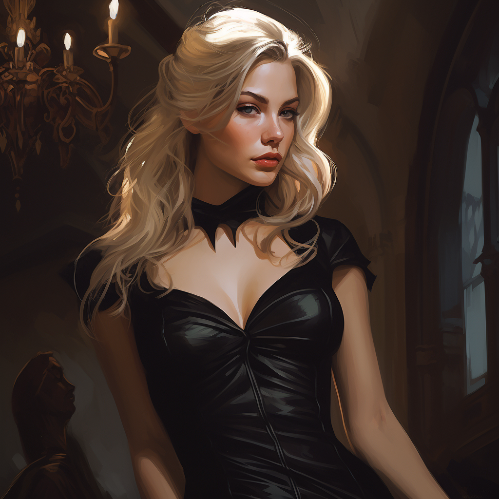 Blond Woman in Black Dress with Modern Style