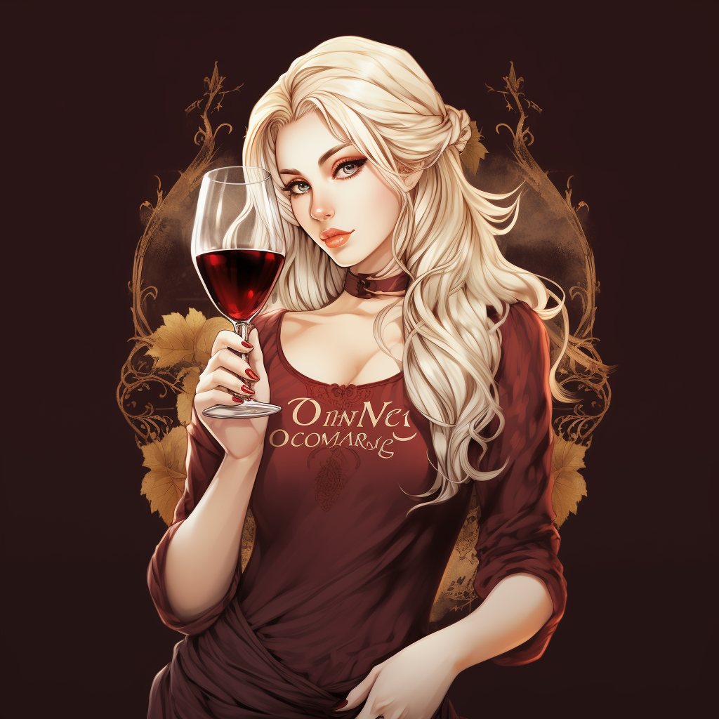 Blonde anime girl with red wine