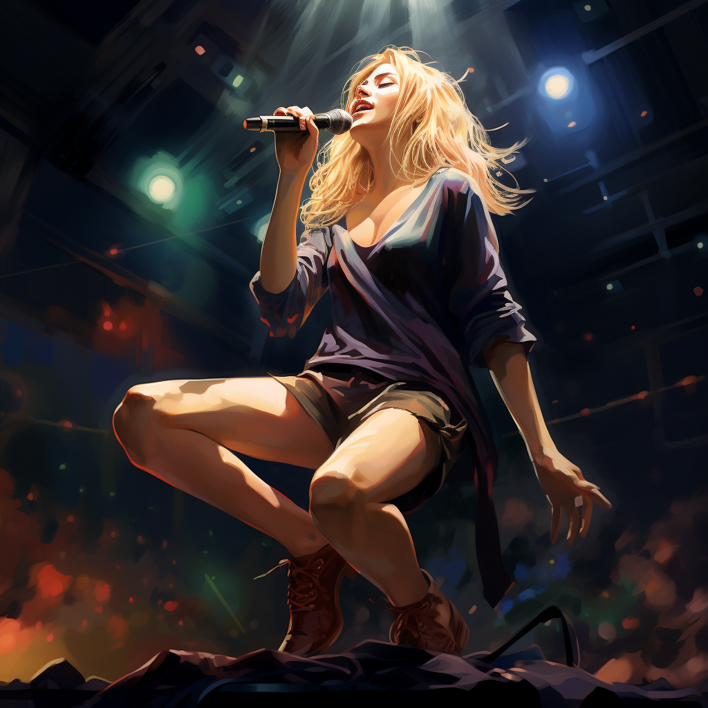 Blonde girl singing on stage