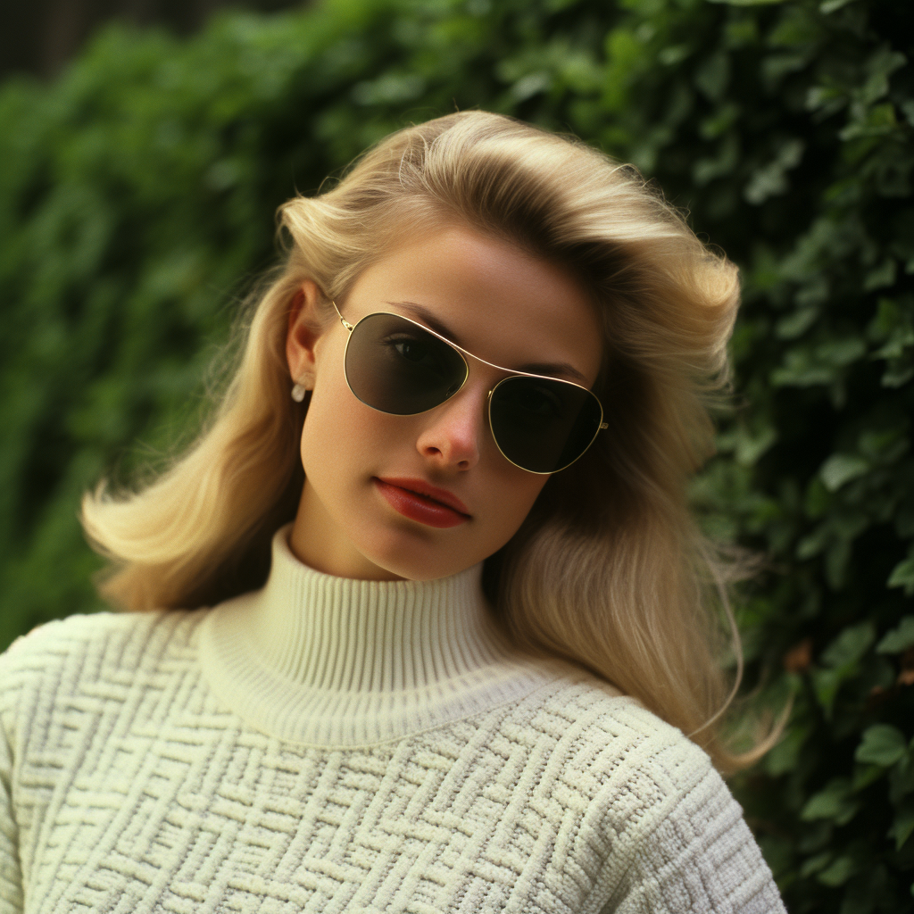 Blonde woman in hedge maze