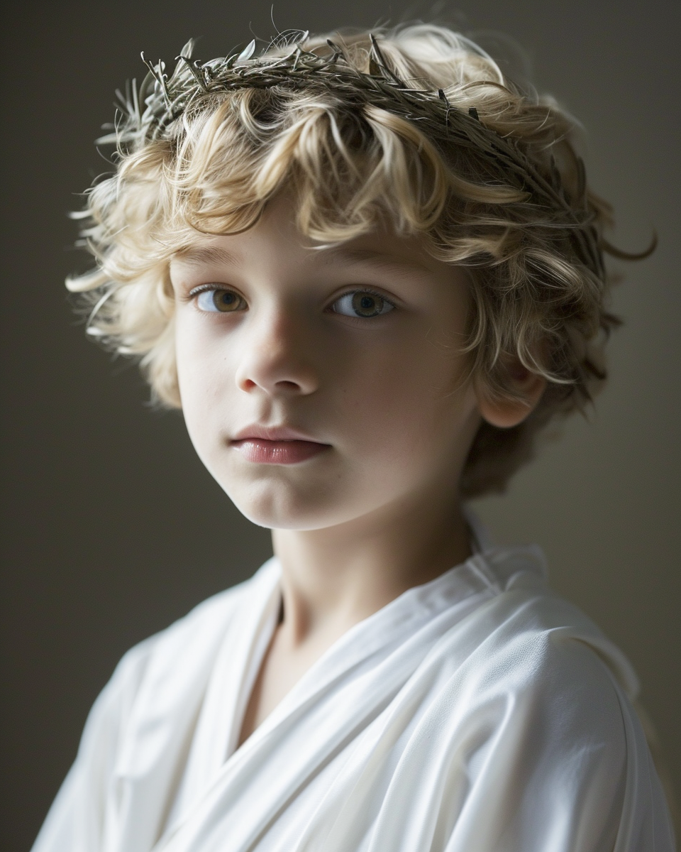 A stunning boy wearing a halo crown