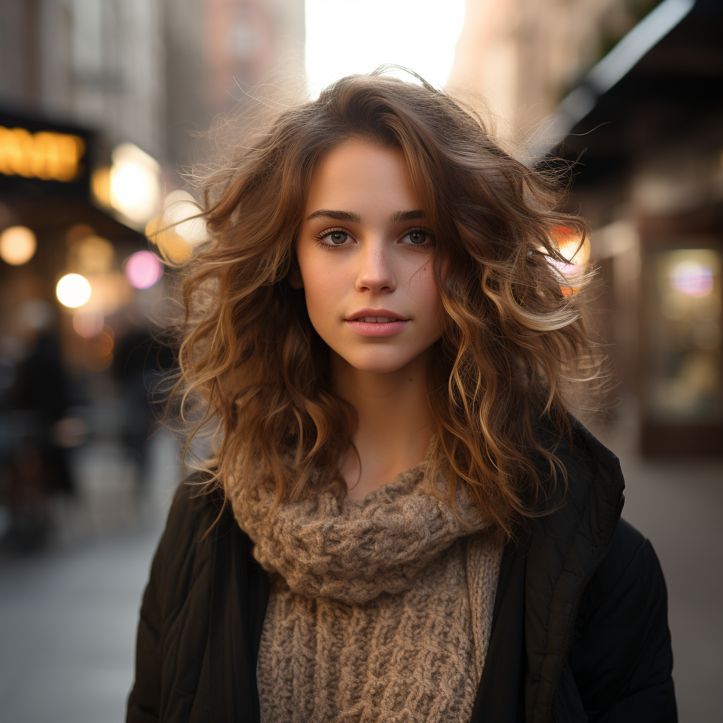 Beautiful brown hair lady in the city