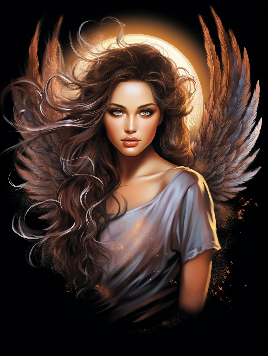 Beautiful brunette guardian angel tee shirt design