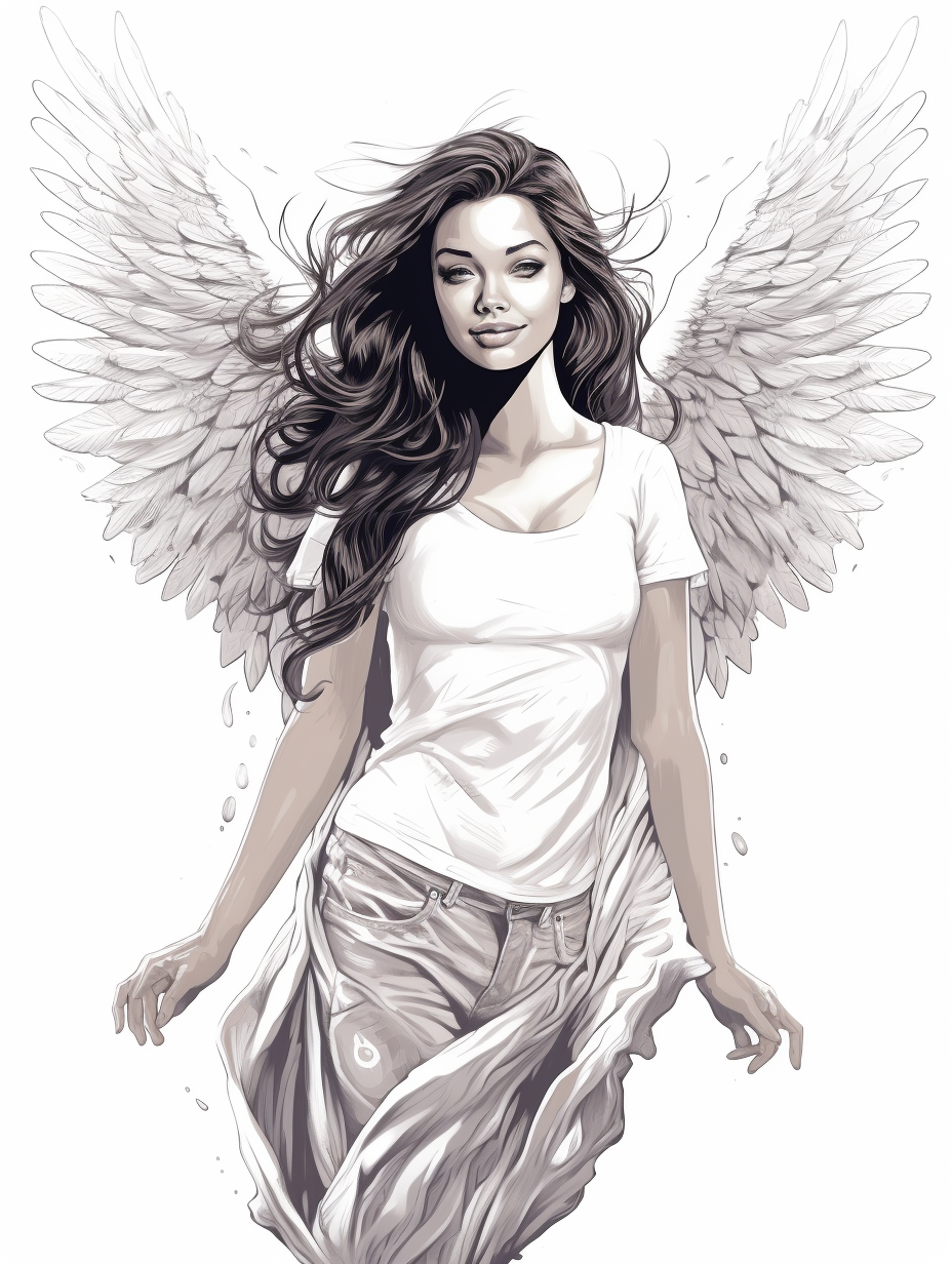 Beautiful angelic female guardian on white background