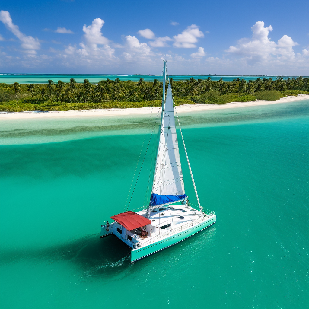 Stunning catamaran sailing in Caribbean's emerald lagoon