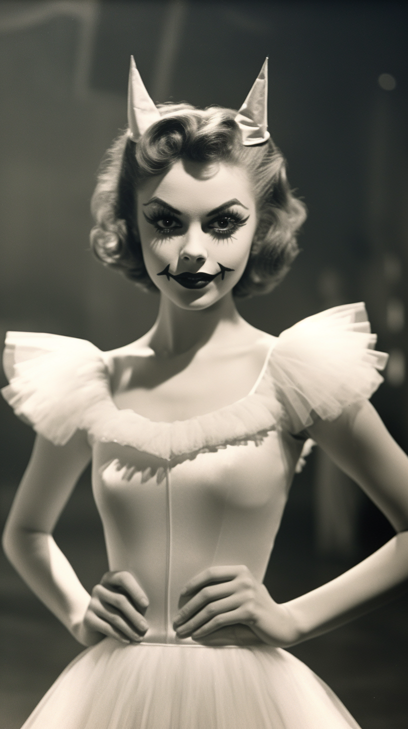 Gorgeous cheerleader in 1950s horror movie scene