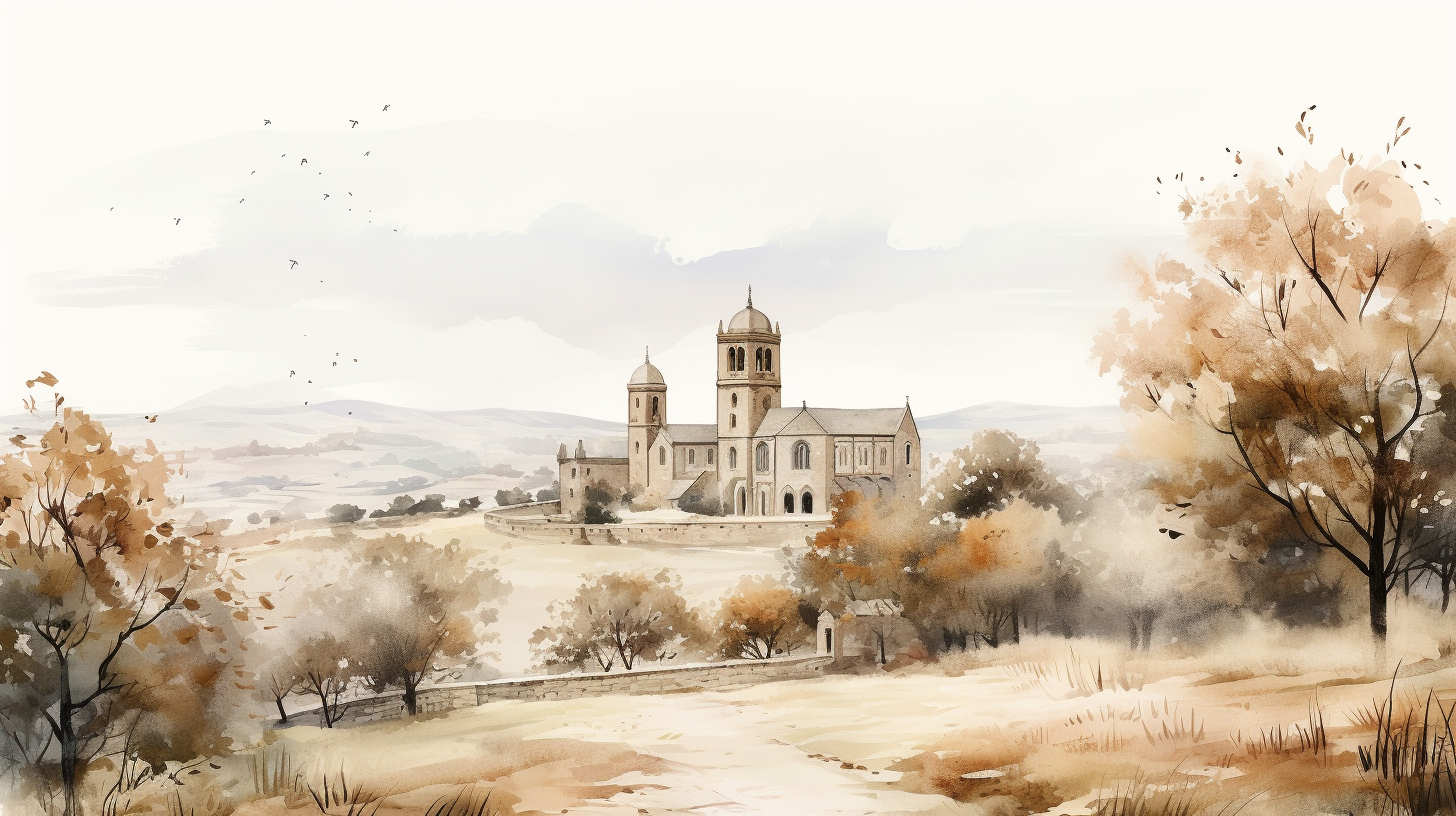 Soft-colored watercolor church