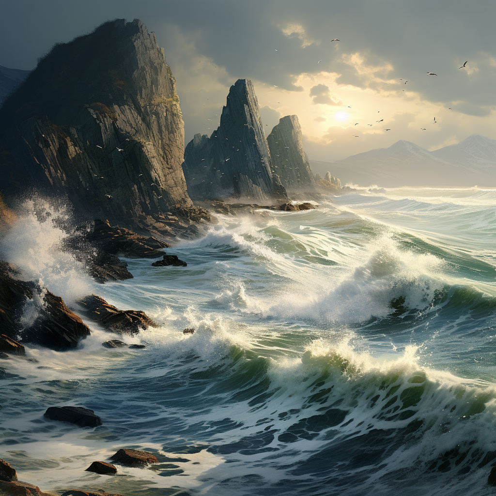 Scenic waves crashing on coastline