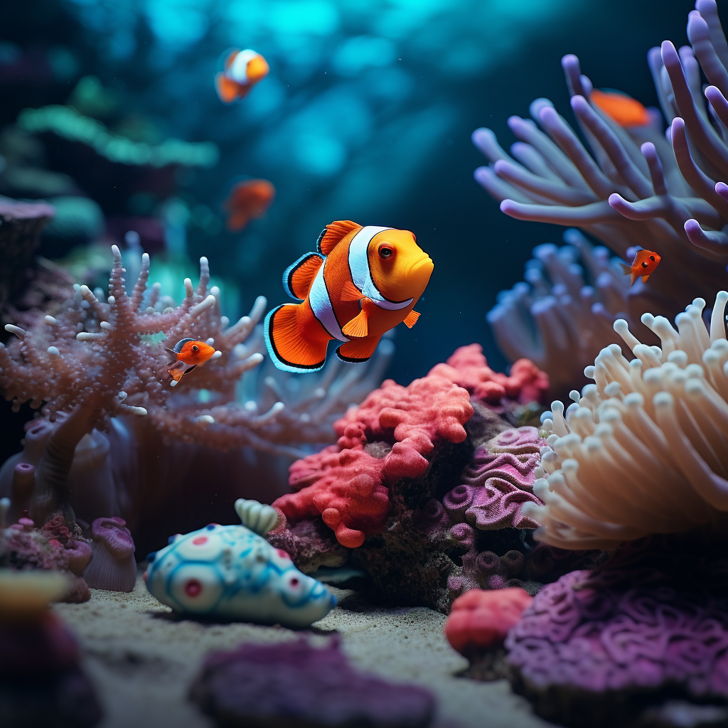 Colorful Clownfish and Triggerfish in Coral Reef