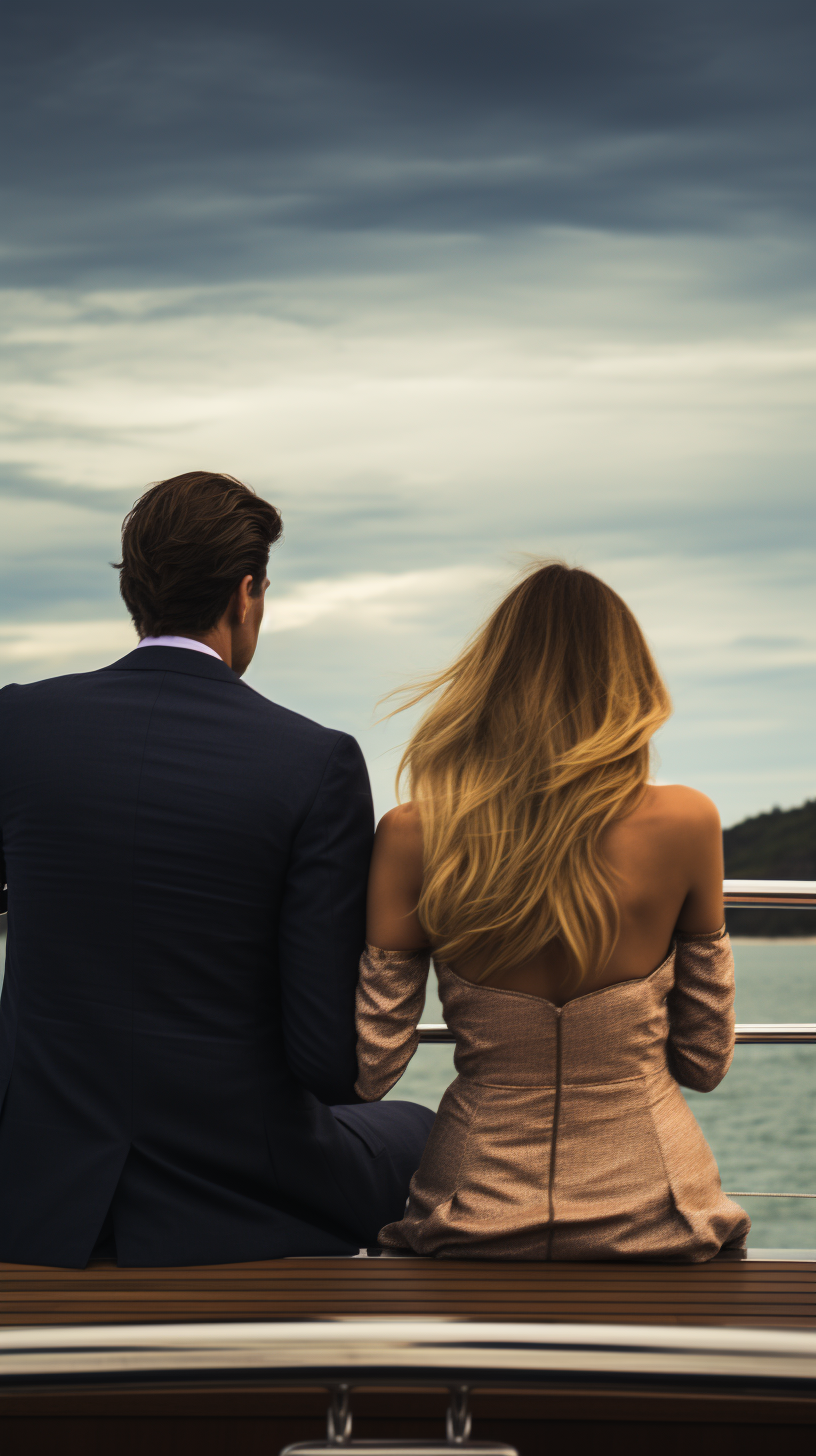 Stunning couple enjoying view on superyacht