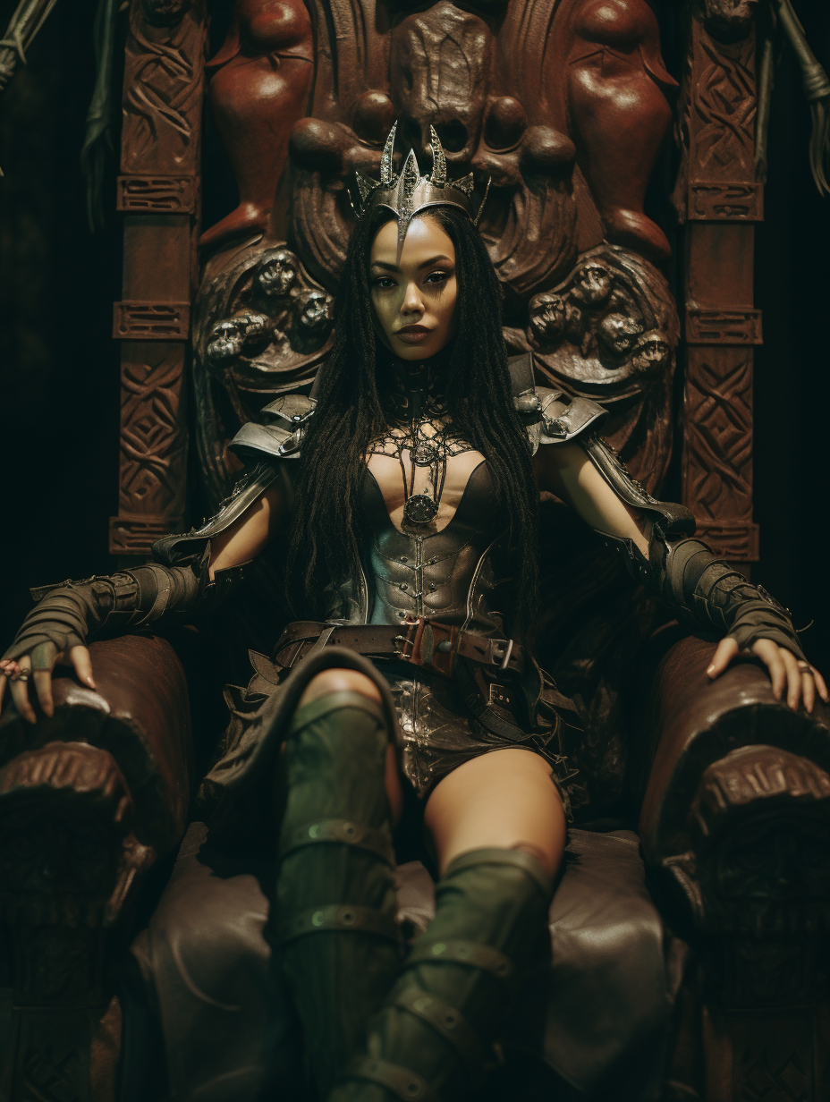 Beautiful d&d orc queen on throne