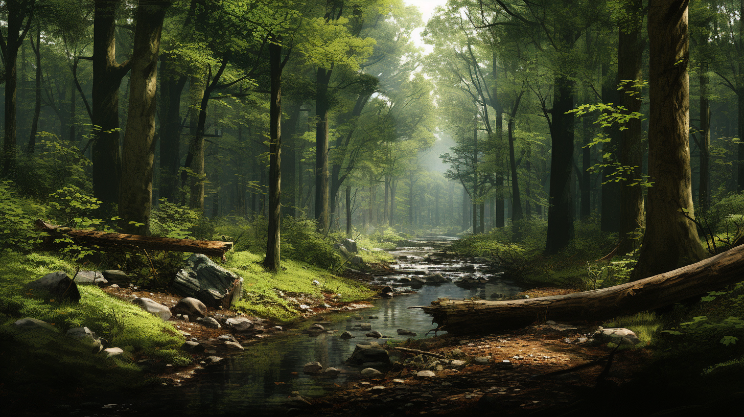 Serene forest scenery with tall trees