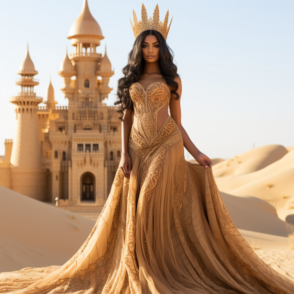 Majestic desert queen standing outside her palace